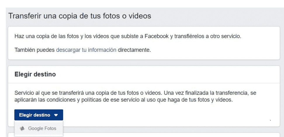 Facebook a Google Fotos