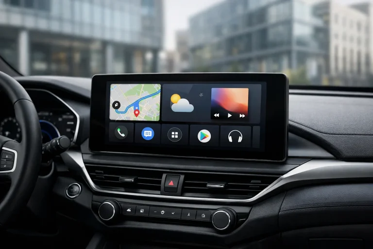 Pantalla de coche mostrando la interfaz de Android Auto 17.5