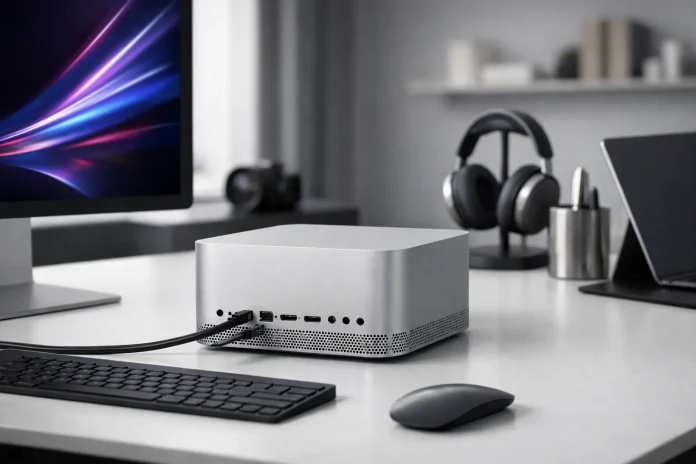 Mac Studio de Apple con chip M5 Ultra en un entorno profesional