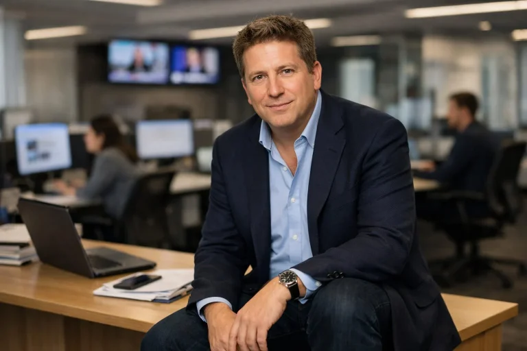 Ben Smith, editor en jefe de Semafor, en su oficina durante una entrevista.