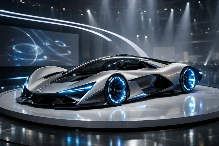 Concepto futurista del coche cohete de Dreame presentado en evento tecnológico
