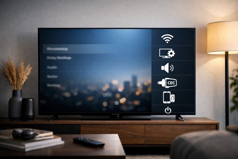 Televisor inteligente mostrando funciones Smart TV en pantalla