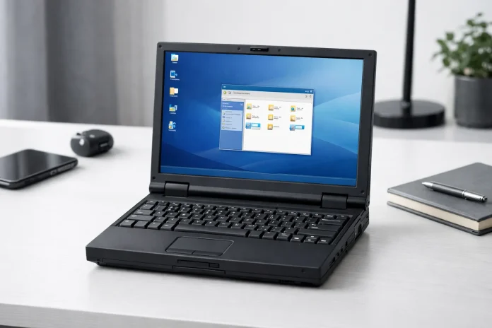 Portátil HP OmniBook 3 abierto mostrando teclado y pantalla con Windows