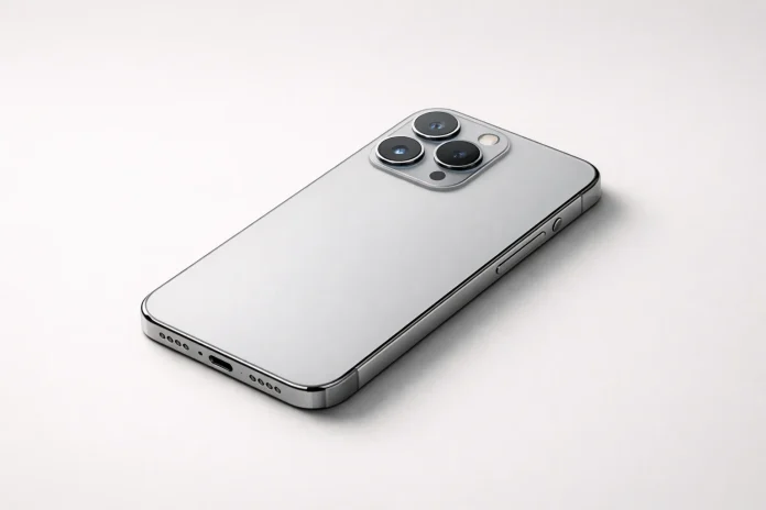 iPhone moderno sobre fondo neutro mostrando diseño elegante