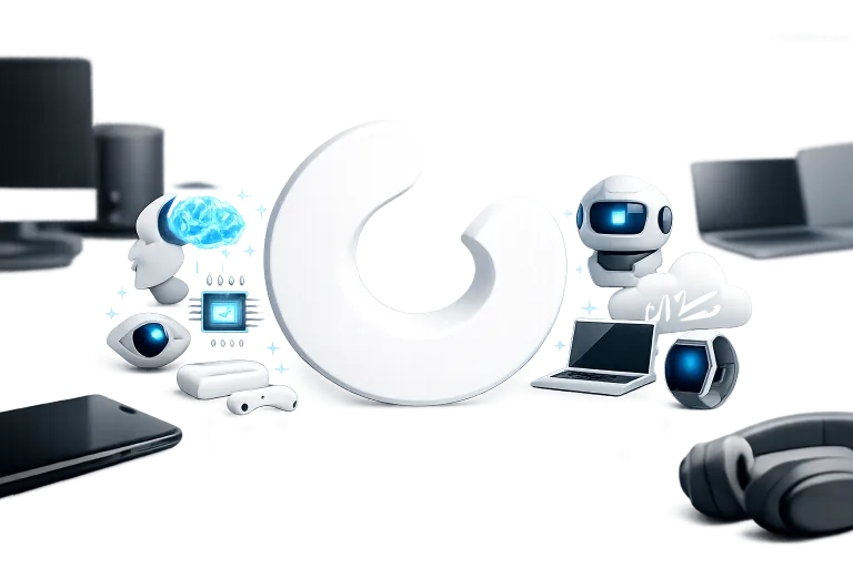 Logo de MacPaw con símbolos de inteligencia artificial y dispositivos