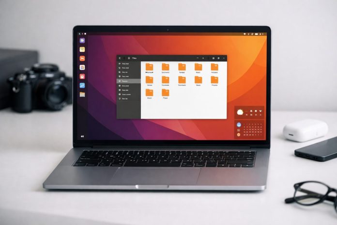Portátil con sistema operativo Linux preinstalado mostrando escritorio Ubuntu
