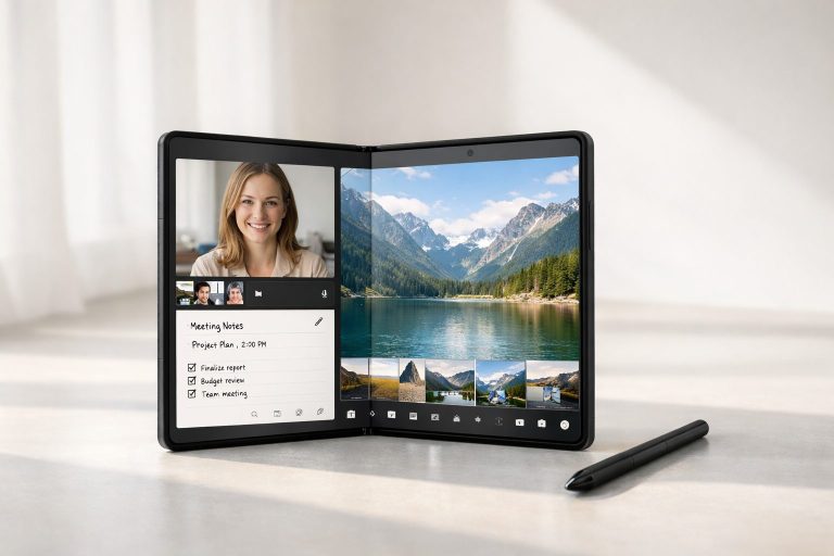 Samsung Galaxy Z Fold 8 abierto mostrando pantalla plegable