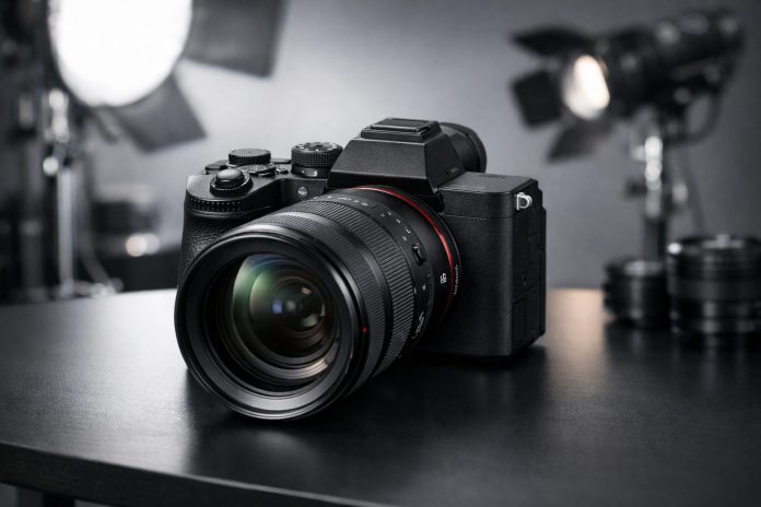 Sony A7R VI cámara profesional con lente y cuerpo en estudio
