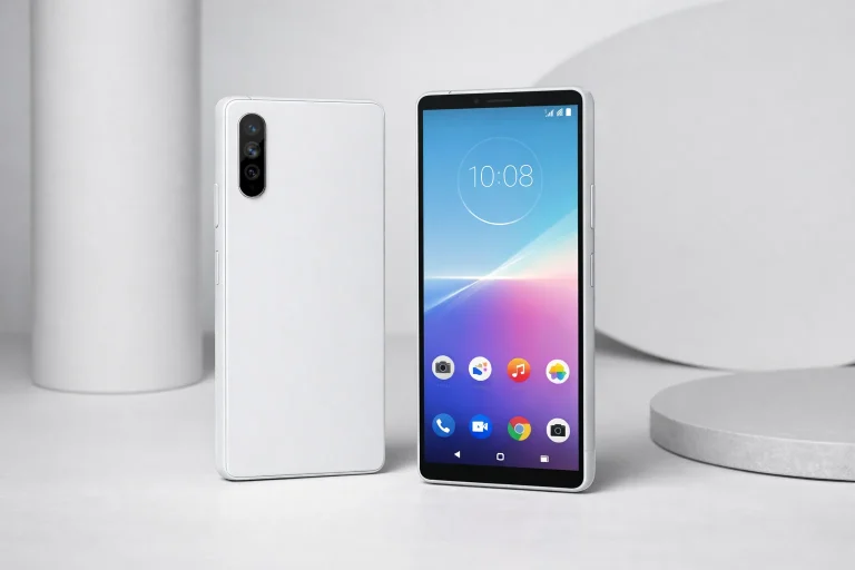 Sony Xperia 10 VIII mostrando su pantalla OLED y diseño trasero en color gris antracita.