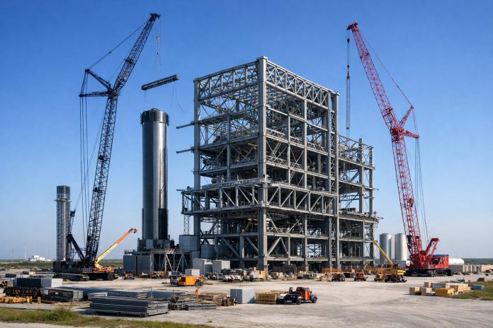 Instalación Gigabay de SpaceX en construcción en Kennedy Space Center, Florida
