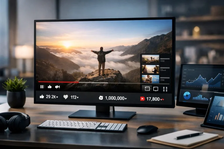 Pantalla mostrando un vídeo de YouTube en reproducción con gráficos de estadísticas y contador de visualizaciones