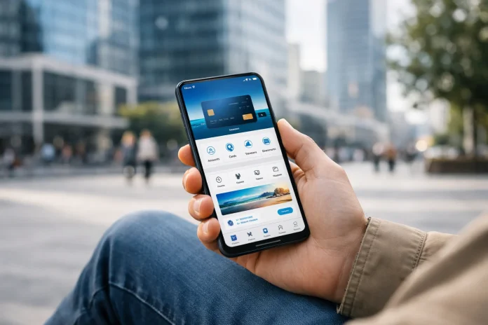 Persona utilizando la aplicación móvil de CaixaBank en un smartphone para acceder a la banca online