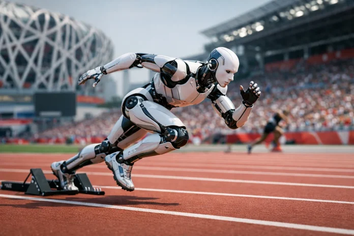 Robot humanoide compitiendo en la World Humanoid Robot Games en Pekín