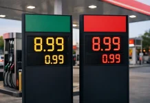 Descuento en el diésel genera dudas mientras el precio de la gasolina se mantiene Surtidores de combustible en una gasolinera con precios diferenciados para diésel y gasolina