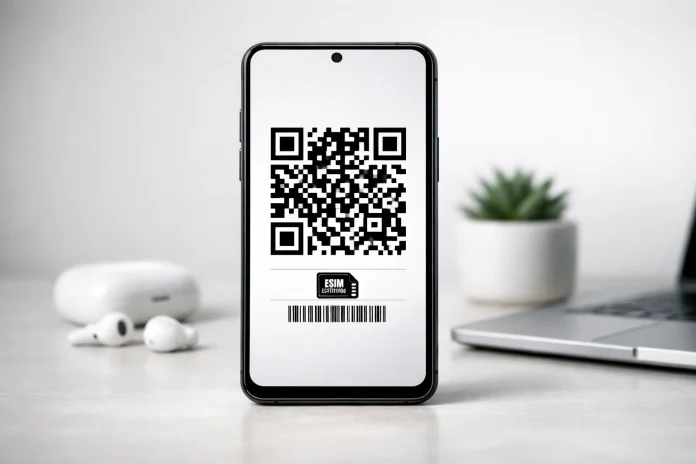 Smartphone mostrando código QR para activar eSIM, simbolizando la eliminación de la SIM física en nuevas altas de Digi.