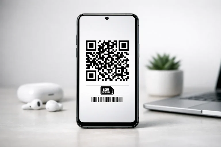 Smartphone mostrando código QR para activar eSIM, simbolizando la eliminación de la SIM física en nuevas altas de Digi.