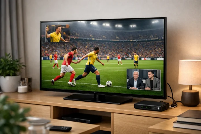 Televisor conectado a un adaptador externo DVB-T2 para recibir la nueva TDT en noviembre 2026