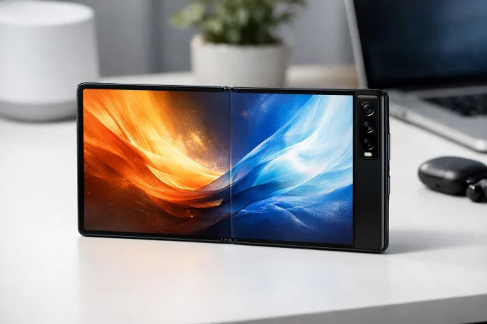 Xiaomi 18 Fold smartphone plegable abierto mostrando pantalla ancha y diseño compacto