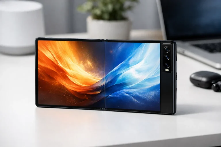 Xiaomi 18 Fold smartphone plegable abierto mostrando pantalla ancha y diseño compacto